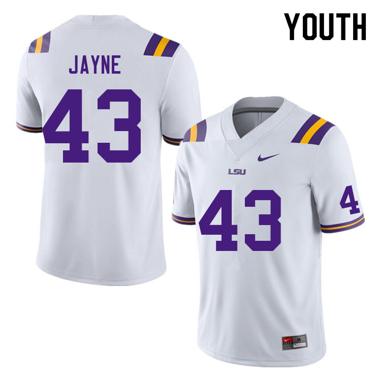 Youth #43 Matt Jayne LSU Tigers College Football Jerseys Sale-White